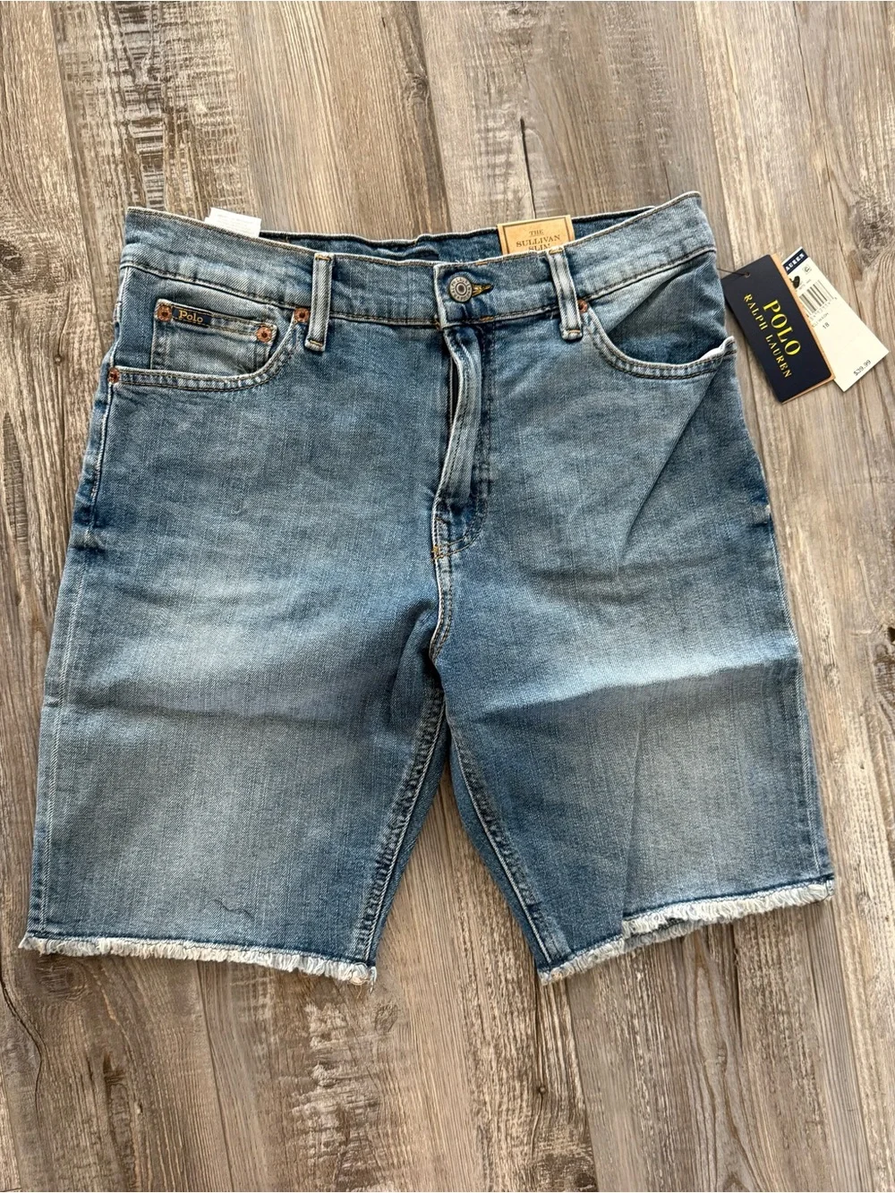 POLO RALPH LAUREN Jeans Shorts Youth 18 Sullivan Slim Fit Fray Blue Denim NWT